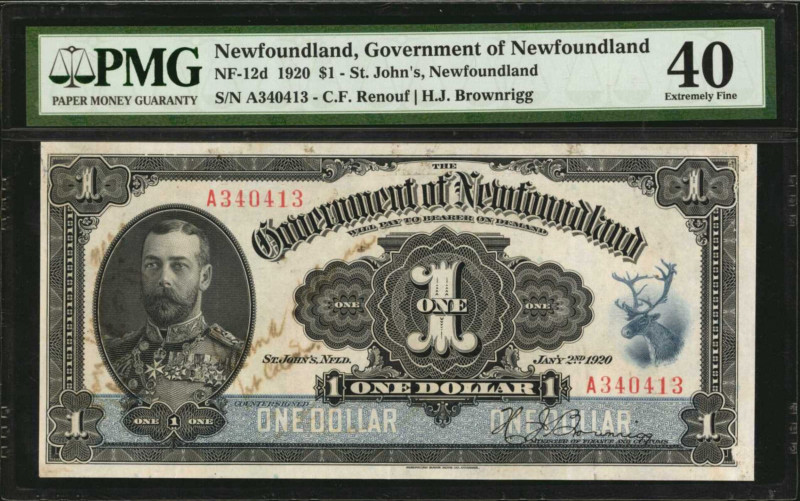 CANADA-NEWFOUNDLAND. Government of Newfoundland. 1 Dollar, 1920. P-12d. PMG Extr...