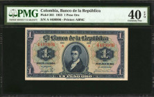 COLOMBIA. Banco de la Republica. 1 Peso Oro, 1923. P-361. PMG Extremely Fine 40 EPQ.

Printed by ABNC. A rare and highly sought after 1923 1 Peso Oro....