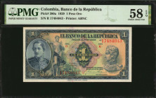 COLOMBIA. Lot of (6) Banco de la Republica. 1 Peso Oro, 1929 to 1947. P-380a, 380b, 380c & 380e. PMG Choice Extremely Fine 45 EPQ to Choice Uncirculat...