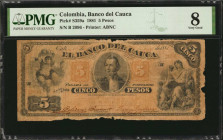 COLOMBIA. Banco del Cauca. 5 Pesos, 1881. P-S359a. PMG Very Good 8.

Printed by ABNC. Just four examples of this pick variety have been graded by PMG....