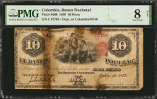 COLOMBIA. Banco Nacional Popular. 10 Pesos, 1899. P-S660. PMG Very Good 8 Net. Repaired, Thinning.

An extremely rare Colombian note, as PMG has grade...