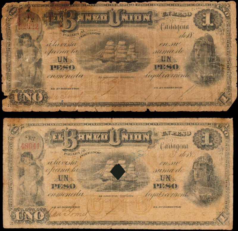 COLOMBIA. Lot of (2). El Banco Union. 1 Peso, 188x. P-S866b. Very Good.

Printed...