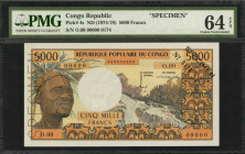 CONGO. Republique Populaire du Congo. 5000 Francs, ND (1974-78). P-4s. Specimen. PMG Choice Uncirculated 64 EPQ.

One of only two fully original speci...