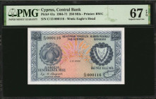 CYPRUS. Central Bank of Cyprus. 250 Mils, 1964-71. P-41a. Low Serial Number. PMG Superb Gem Uncirculated 67 EPQ.

A low three digit serial number of "...