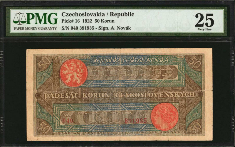 CZECHOSLOVAKIA. Republika Ceskoslovenská. 50 Korun, 1922. P-16. PMG Very Fine 25...