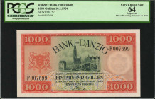 DANZIG. Bank von Danzig. 1000 Gulden, 1924. P-57. PCGS Currency Very Choice New 64 Apparent. Minor Mounting Remnants on Back.

The technical quality i...
