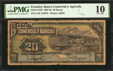 ECUADOR. Banco Comercial Y Agricola. 20 Sucres, 1915. P-S129. PMG Very Good 10.

PMG's pop report states they have graded just three examples of this ...