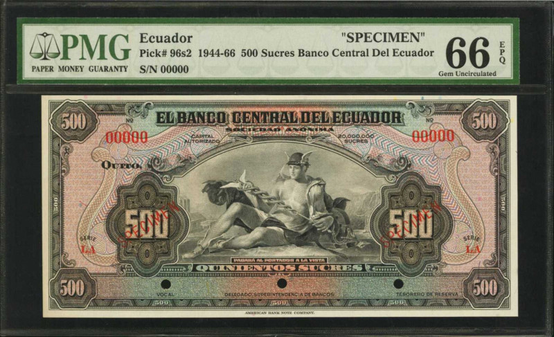 ECUADOR. El Banco Central del Ecuador. 500 Sucres, 1944-66. P-96s2. Specimen. PM...
