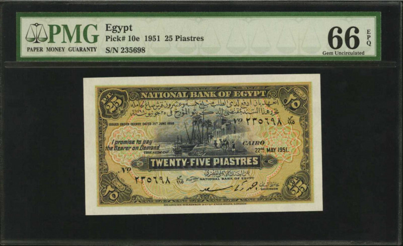 EGYPT. National Bank of Egypt. 25 Piastres, 1951. P-10e. PMG Gem Uncirculated 66...