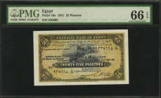 EGYPT. National Bank of Egypt. 25 Piastres, 1951. P-10e. PMG Gem Uncirculated 66 EPQ.

PMG has graded just two examples finer than this example. This ...