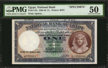 EGYPT. National Bank of Egypt. 1 Pound, 1930-48. P-22s. Specimen. PMG About Uncirculated 50.

Printed by BWC. Sphinx watermark. Some annotations on th...