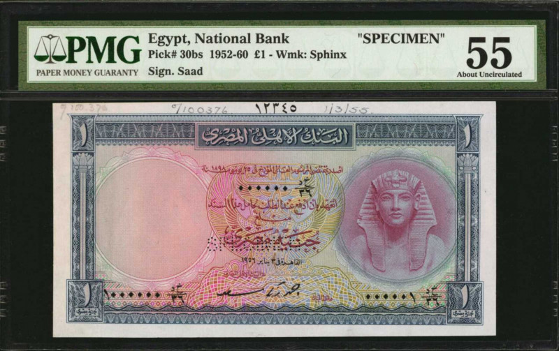 EGYPT. National Bank of Egypt. 1 Pound, 1952-60. P-30bs. Specimen. PMG About Unc...