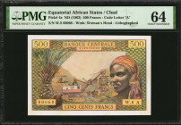 EQUATORIAL AFRICAN STATES. Lot of (2). Banque Centrale. 500 & 1000 Francs, ND (1963). P-4e & 5h. PMG About Uncirculated 55 & Choice Uncirculated 64.

...
