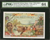 EQUATORIAL AFRICAN STATES. Banque Centrale. 5000 Francs, ND (1963). P-6as. Specimen. PMG Choice Uncirculated 64.

Code Letter A. Chad. A very rare Cod...