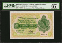FALKLAND ISLANDS. Government of the Falkland Islands. 10 Pounds, 1982. P-11c. Low Serial Number. PMG Superb Gem Uncirculated 67 EPQ.

This Superb Gem ...