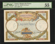 FRANCE. Banque de France. 50 Francs, 1927. P-77a. PMG About Uncirculated 55.

A first issue 1927 date is seen on this 50 Francs note. Allegorical figu...