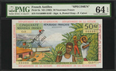 FRENCH ANTILLES. Institut D'Emission des Departments D'Outre-Mer. 50 Nouveaux Francs, ND (1963). P-6s. Specimen. PMG Choice Uncirculated 64 EPQ.

Spec...