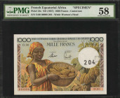 FRENCH EQUATORIAL AFRICA. Institut D'Emission de L'Afrique Equatoriale Francaise et du Cameroun. 1000 Francs, ND (1957). P-34s. Specimen. PMG Choice A...
