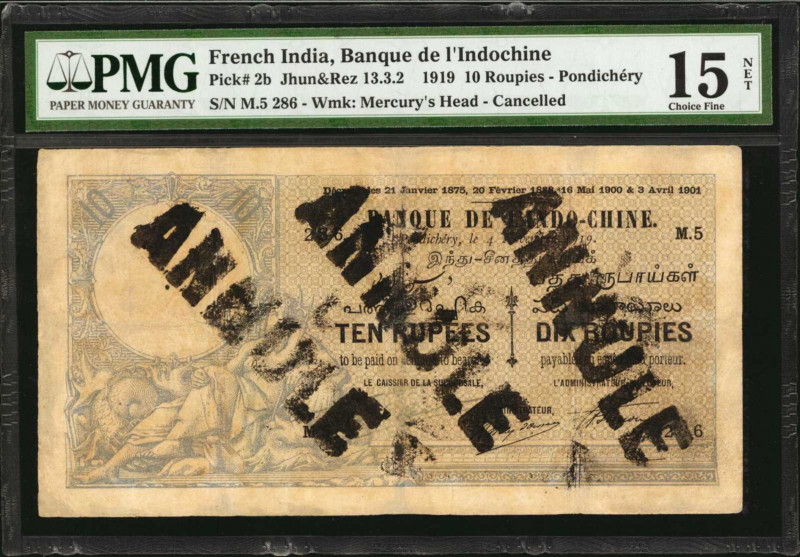 FRENCH INDIA. Banque de L'Indo-Chine. 10 Roupies, 1919. P-2b. PMG Choice Fine 15...