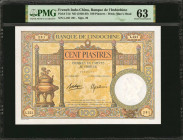 FRENCH INDO-CHINA. Banque de L'Indo-Chine. 100 Piastres, ND (1936-39). P-51d. PMG Choice Uncirculated 63.

Signature #9. Watermark of man's head. Brig...
