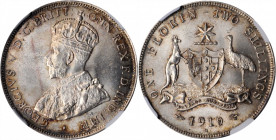 AUSTRALIA. Florin, 1919-M. Melbourne Mint. NGC MS-64+.

KM-27. A stunning minor presenting tremendous brilliance, argent originality, and a russet ton...
