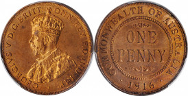 AUSTRALIA. Penny, 1916-I. Calcutta Mint. PCGS SPECIMEN-64+ Red Brown Gold Shield.

KM-23. The only example at this grade for finest certified at PCGS ...