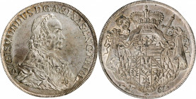 AUSTRIA. Salzburg. Taler, 1767. Sigmund III von Schrattenbach. PCGS MS-63 Gold Shield.

Dav-1260; KM-418. Exceptionally choice and brilliant, this daz...