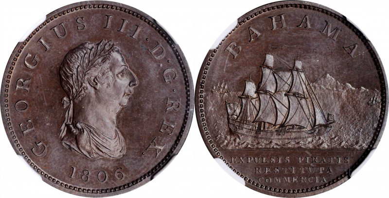 BAHAMAS. Penny, 1806. George III. NGC PROOF-64 Brown.

KM-1; Prid-1a. Engrailed ...