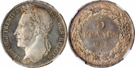 BELGIUM. 5 Francs, 1832. Brussels Mint. Leopold I. NGC MS-64.

KM-3.1. Position B variety. An incredibly alluring and radiant near-Gem crown, this exa...