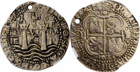 BOLIVIA. "Royal" Presentation Cob 8 Reales, 1653-P E. Potosi Mint. Philip IV. NGC EF Details--Holed.

KM-R21. Well struck and flashy for the type, wit...