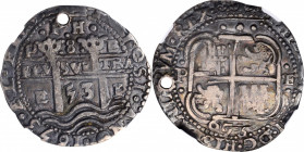 BOLIVIA. "Royal" Presentation Cob 8 Reales, 1653-P E. Potosi Mint. Philip IV. NGC VF Details--Holed.

KM-R21; Cal-Type 104 #410. 26.07 gms. A lovely a...