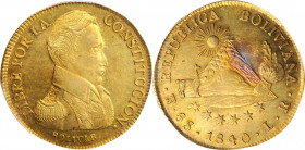 BOLIVIA. 8 Scudos, 1840-PTS LR. Potosi Mint. PCGS MS-62 Gold Shield.

Fr-21; KM-99. Highly attractive and well-kept for the issue, the present offerin...