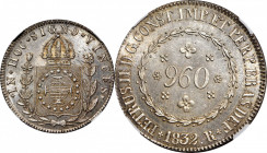 BRAZIL. 960 Reis, 1832-R. Rio de Janeiro Mint. Pedro II. NGC MS-65.

KM-385; LDMB-P517. Reported Mintage: 3,039 for 1832-33 issues. An exemplary repre...