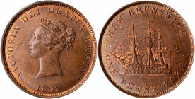 CANADA. New Brunswick. Copper Penny Token, 1843. London Mint. Victoria. PCGS MS-65+ Brown Gold Shield.

KM-2; NB-2A; BR-909. A stunning representative...