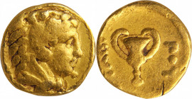 MACEDON. Kingdom of Macedon. Time of Philip II to Alexander III (the Great), ca. 340/36-328 B.C. AV 1/8 Stater (1.03 gms), Pella Mint. NGC F, Strike: ...