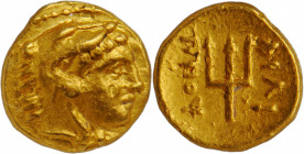 MACEDON. Kingdom of Macedon. Time of Philip II to Alexander III (the Great), ca. 340/36-328 B.C. AV 1/8 Stater (1.07 gms), Pella Mint. NGC Ch AU, Stri...