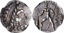 CRETE. Gortyna. AR Drachm (2.66 gms), ca. 98/6-94 B.C. NGC Ch AU, Strike: 5/5 Surface: 4/5.

Svor-147; SNG Cop-448 var. (Θ to left of warrior). Obvers...