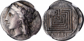 CRETE. Knossos. AR Drachm (4.85 gms), ca. 300-270 B.C. NGC Ch VF, Strike: 4/5 Surface: 2/5.

Svor-70; SNG Cop-374. Obverse: Head of Hera left, wearing...