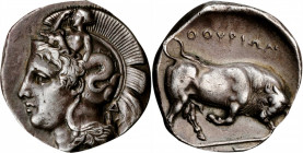 ITALY. Lucania. Thourioi. AR Distater (15.70 gms), ca. 400-350 B.C. NEARLY EXTREMELY FINE. Tooling.

HGC-1, 1256; HN Italy-1804. Obverse: Head of Athe...
