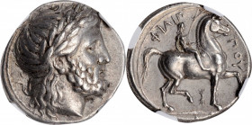 MACEDON. Kingdom of Macedon. Philip II, 359-336 B.C. AR Tetradrachm (14.46 gms), Pella Mint, ca. 342/1-337/6 B.C. NGC Ch EF, Strike: 5/5 Surface: 3/5....