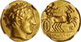 MACEDON. Kingdom of Macedon. Time of Philip II to Alexander III (the Great), 359-323 B.C. AV Stater (8.58 gms), Amphipolis Mint, ca. 340/36-328 B.C. N...