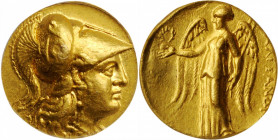 MACEDON. Kingdom of Macedon. Alexander III (the Great), 336-323 B.C. AV Stater (8.34 gms), Uncertain mint. ANACS EF 45.

Pr-Unlisted. Obverse: Helmete...