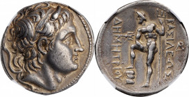 MACEDON. Kingdom of Macedon. Demetrios I Poliorketes, 306-283 B.C. AR Tetradrachm (17.18 gms), Amphipolis Mint, ca. 289-288 B.C. NGC EF, Strike: 5/5 S...
