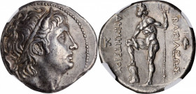 MACEDON. Kingdom of Macedon. Demetrios I Poliorketes, 306-283 B.C. AR Tetradrachm (16.70 gms), Chalkis Mint, ca. 290-287 B.C. NGC EF, Strike: 5/5 Surf...