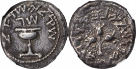 JUDAEA. First Jewish War, 66-70 C.E. AR Shekel (13.86 gms), Jerusalem Mint, Year 3 (68/9 C.E.). NGC Ch VF, Strike: 4/5 Surface: 2/5. Scratches, Edge M...