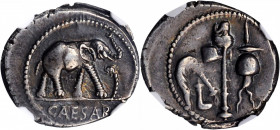 JULIUS CAESAR. AR Denarius (4.12 gms), Military mint traveling with Caesar, 49 B.C. NGC Ch EF, Strike: 4/5 Surface: 4/5.

Cr-443/1; CRI-9; Syd-1006. O...