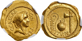 JULIUS CAESAR. AV Aureus (8.07 gms), Rome Mint; A. Hirtius, praetor, 46 B.C. NGC Ch AU, Strike: 5/5 Surface: 4/5.

Cr-466/1; CRI-56; Calico-37; Syd-10...