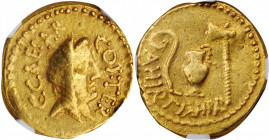 JULIUS CAESAR. AV Aureus (7.95 gms), Rome Mint; A. Hirtius, praetor, 46 B.C. NGC VF, Strike: 5/5 Surface: 3/5.

Cr-466/1; CRI-56; Calico-37; Syd-1018....