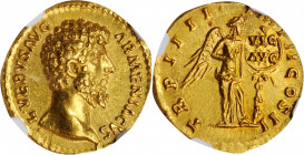 LUCIUS VERUS, A.D. 161-169. AV Aureus (7.21 gms), Rome Mint, A.D. 164. NGC MS, Strike: 5/5 Surface: 3/5. Fine Style. Ex Jewelry.

RIC-522; Calico-2174...