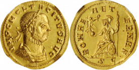 TACITUS, A.D. 275-276. AV Aureus (4.69 gms), Serdica Mint, A.D. 276. NGC MS, Strike: 5/5 Surface: 2/5. Brushed.

RIC-3918.13 (online; this coin cited)...